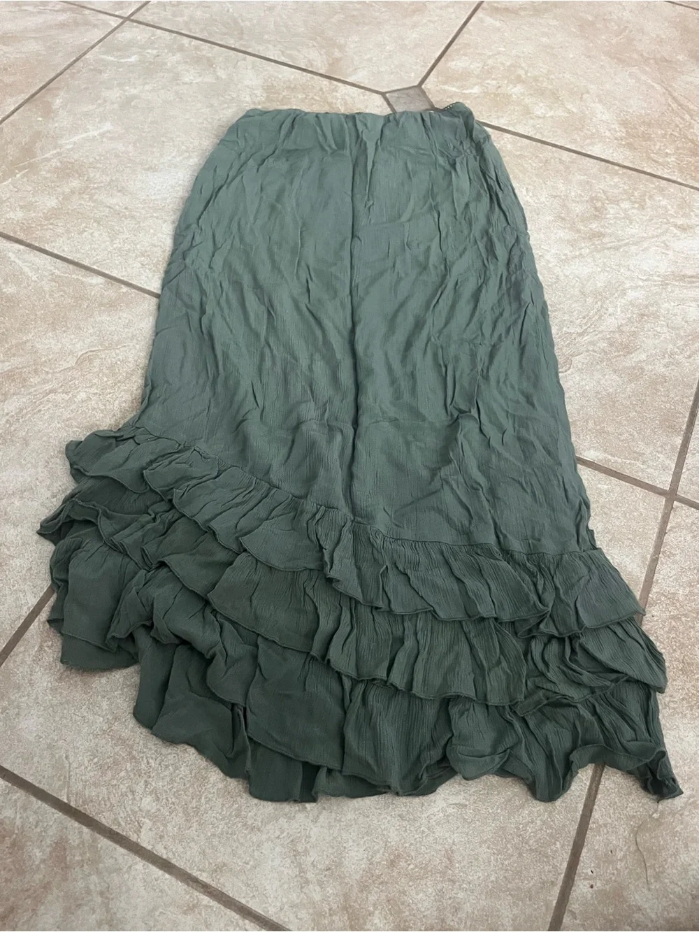 Aeropostale Olive Green Ruffle-Hem Maxi Skirt